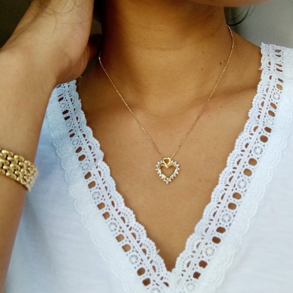 (SOLD) 14K Yellow Gold Heart Shaped x17 Diamond Pendant Necklace - Picture 12 of 13